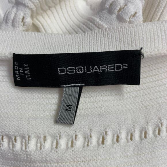 DSQUARED2 Size M White Rayon Polyamide Textured Short Sleeve Dress - Picture 11 of 15